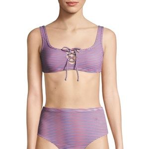 Onia Erin striped bikini top red white & blue S